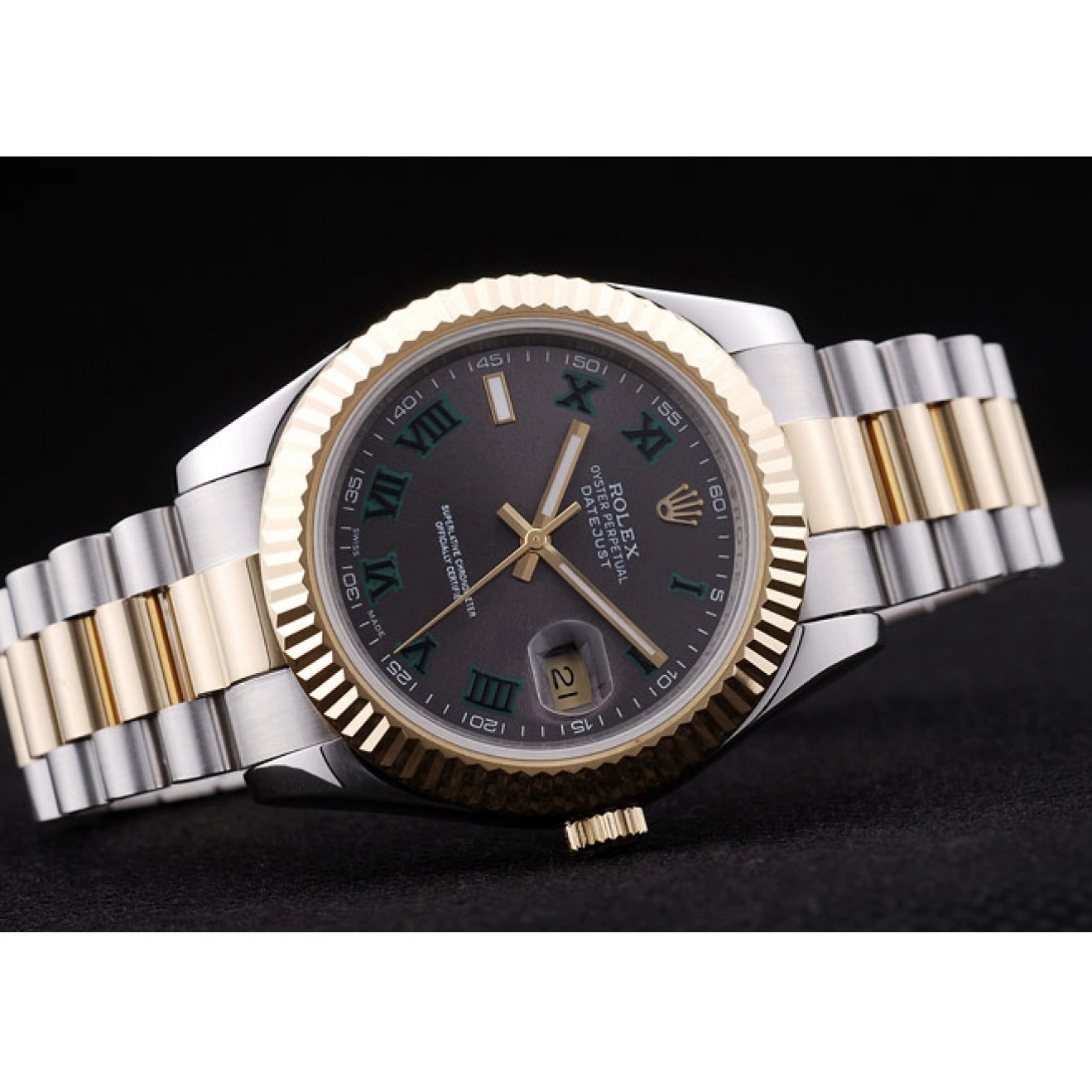 AAA replica watch Dial Gold Bezel Datejust Rolex Ribbed 7479 Grey 0511